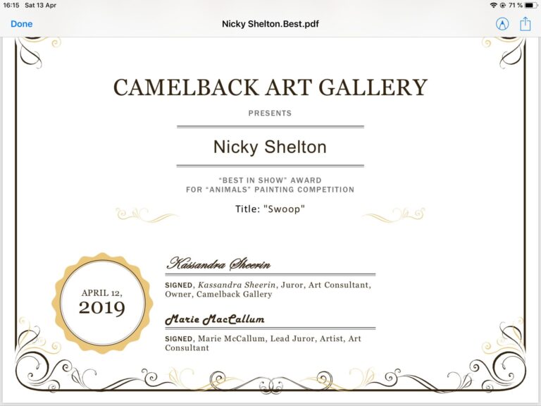 “Swoop” Awarded – Best Painting in Show