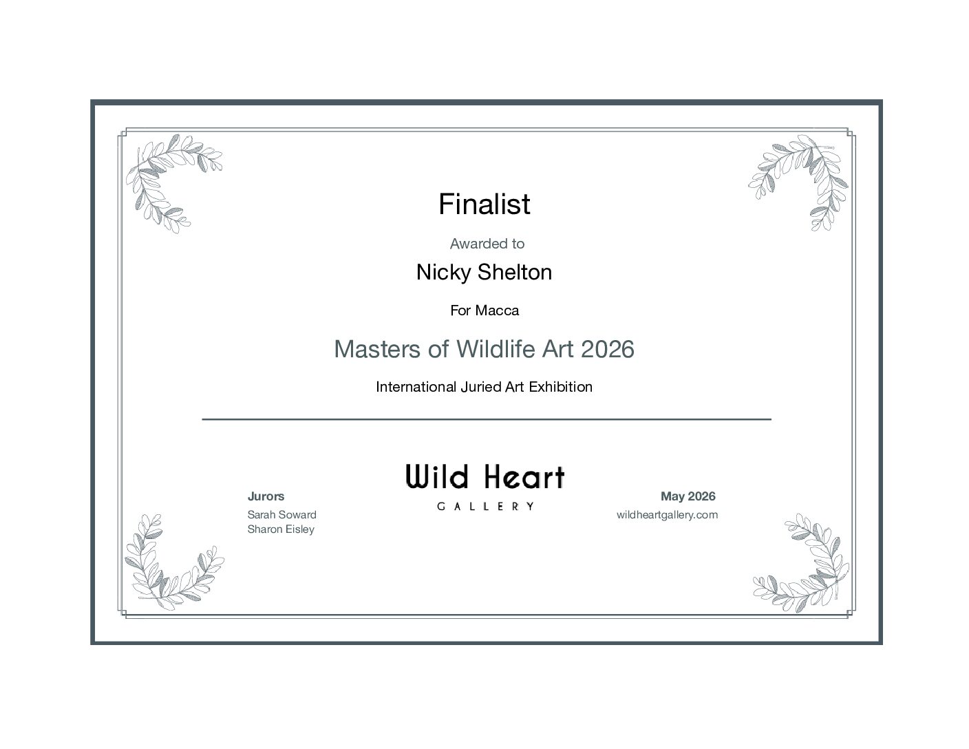 "Macca" 2026 Finalist Wild Heart Gallery USA